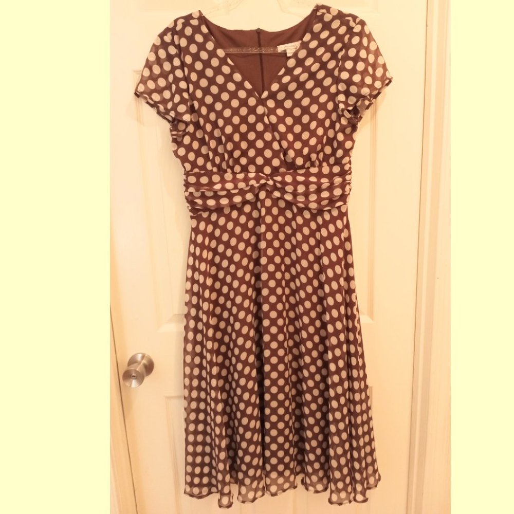 Beautiful!  Women's Classy Brown and Off White Polka-Dot Dress